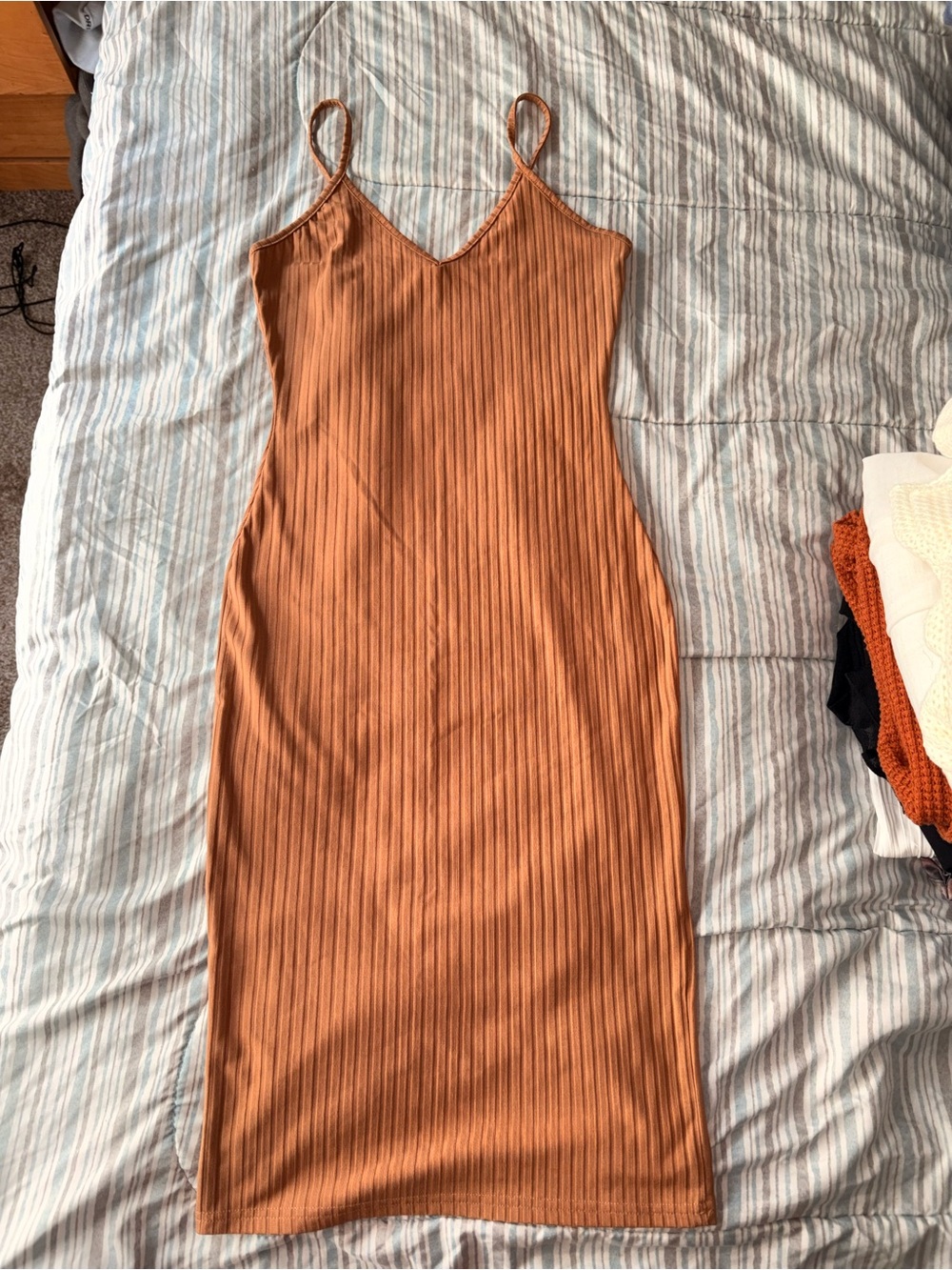 SHEIN Ribbed Spaghetti Strap Midi Dress - Rust Orange